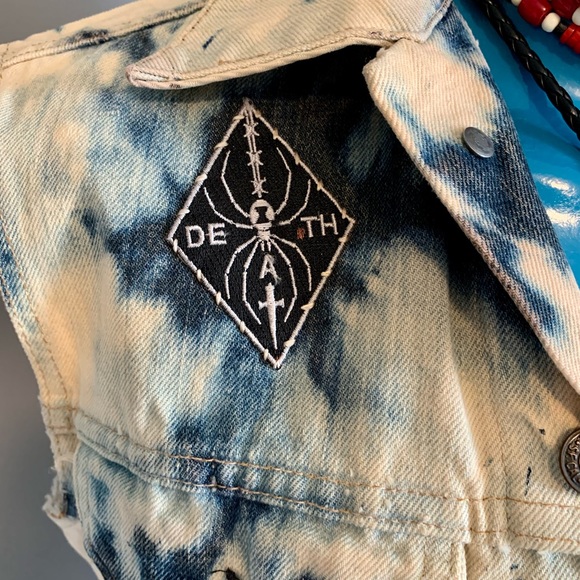 Vintage bleached Punk denim Vest - Picture 3 of 8